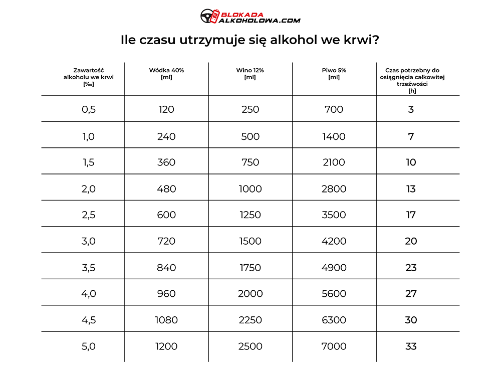 Tabela trzeźwienia - ile czasu trawi się alkohol?